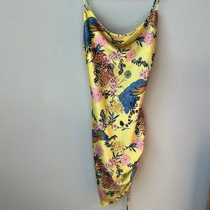 Yellow Silky Printed Dress